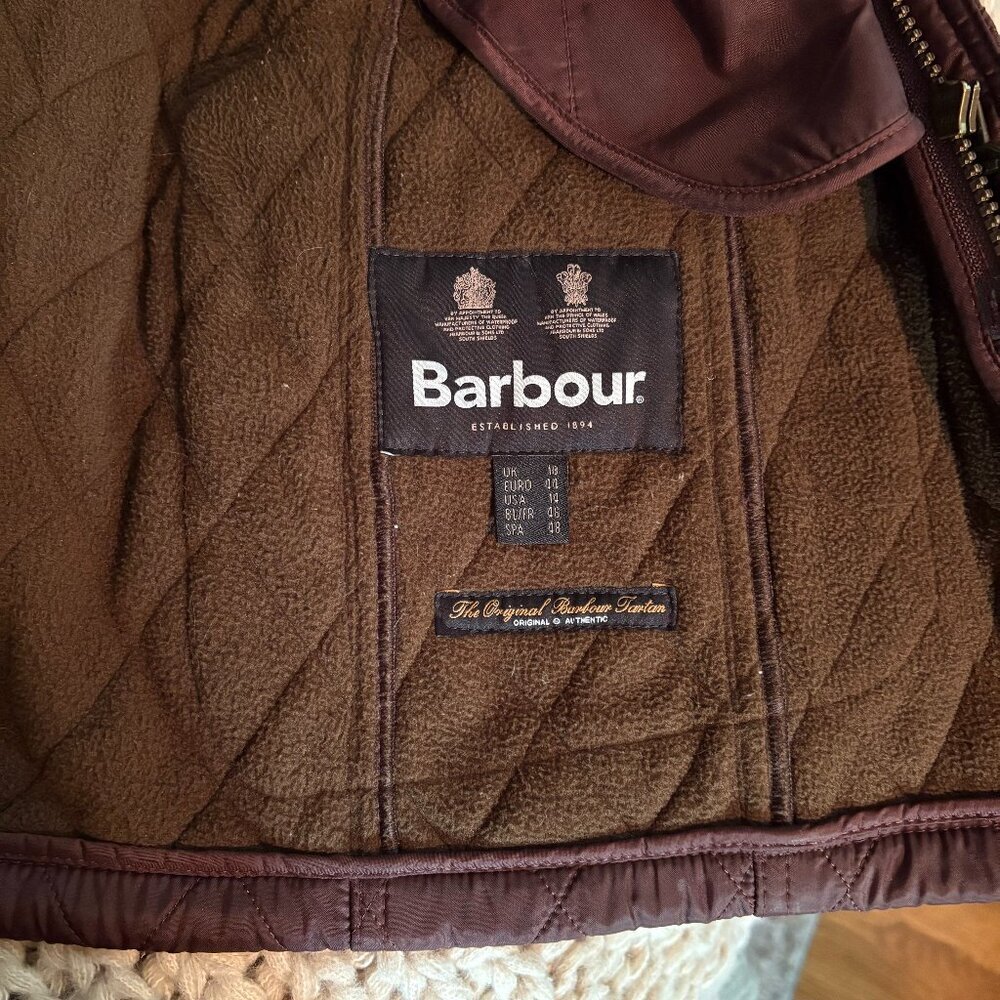 Barbour Quilted Maroon Brown Jacket with Corduroy Collar - Picture 3 of 6